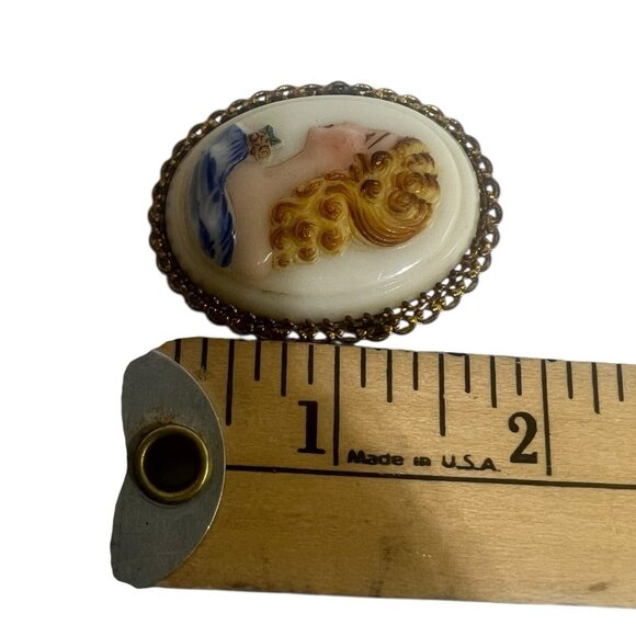 Antique Czech Glass Cameo Brooch Czechoslovakia Gold Filigree Victorian Style - Picture 5 of 5